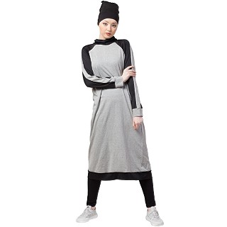 Travel abaya and legging combo- Grey-Black